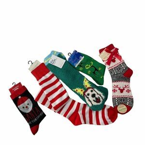 Christmas Socks Lot Womens 5 Pair Aloe Cozy Over The Knee Santa Reindeer OS Gift